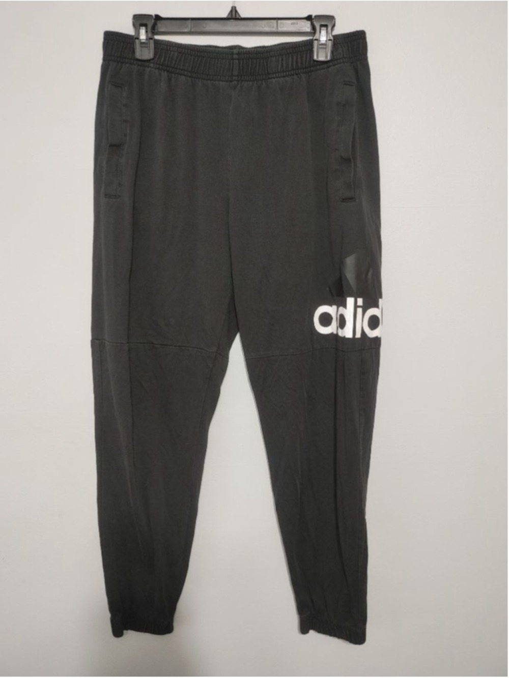 Men's Adidas Black & White Logo Jersey Pockets Joggers Size L B47217